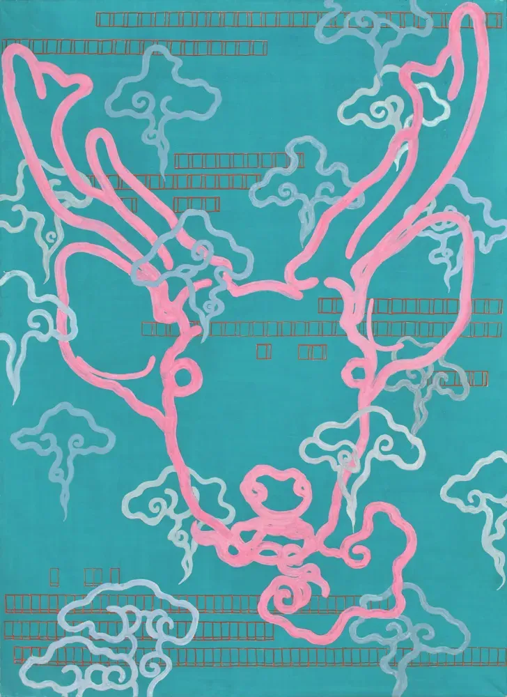 A Deer and Mushroom with Pixel or Cell (사슴과 버섯그리고 픽셀또는 칸들), Ryu Sung Chul, 2011, Pigment on paper, 117 x 80 cm.jpg